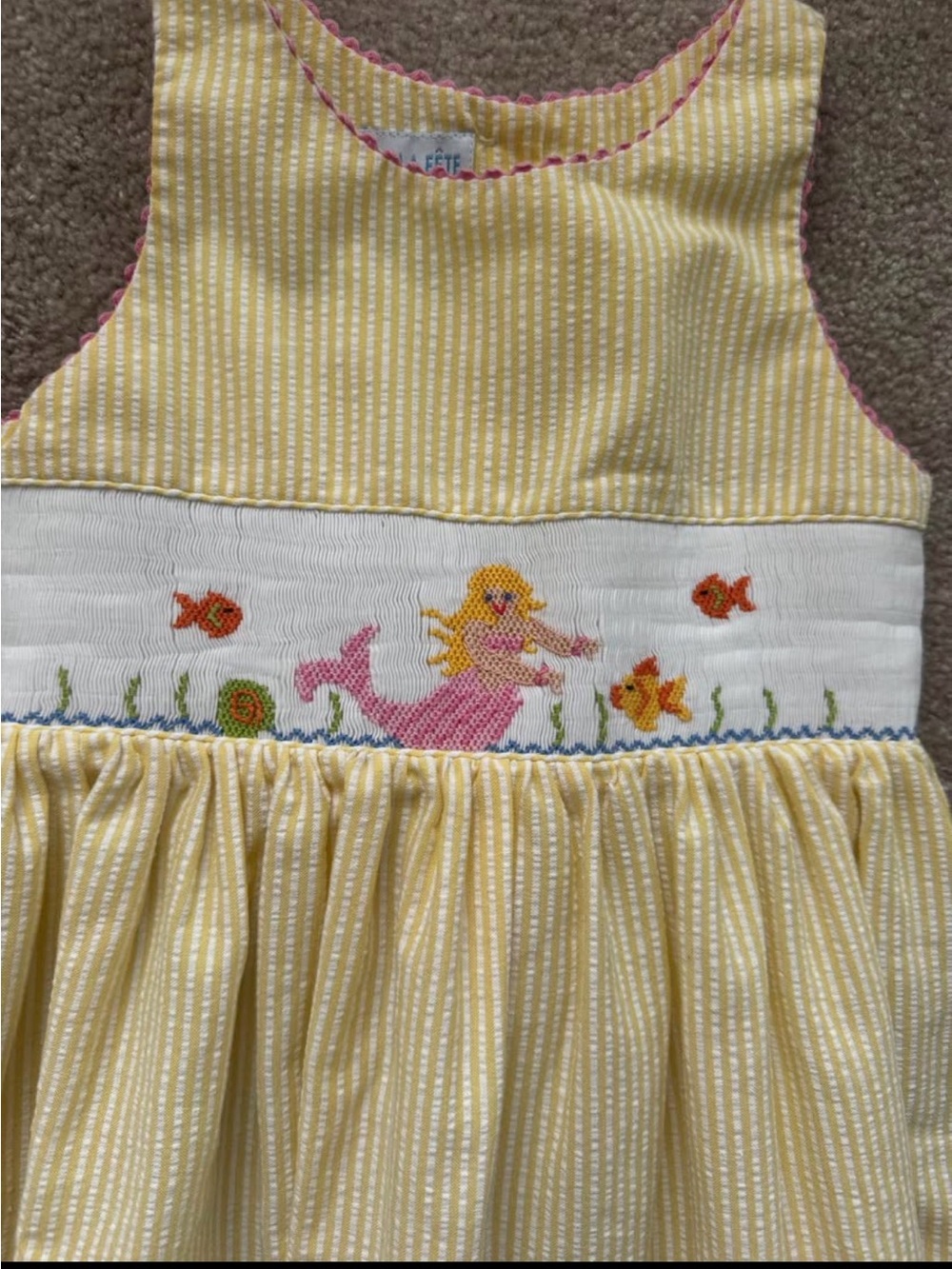 Yellow Striped Smocked Mermaid Dress size 4 toddler